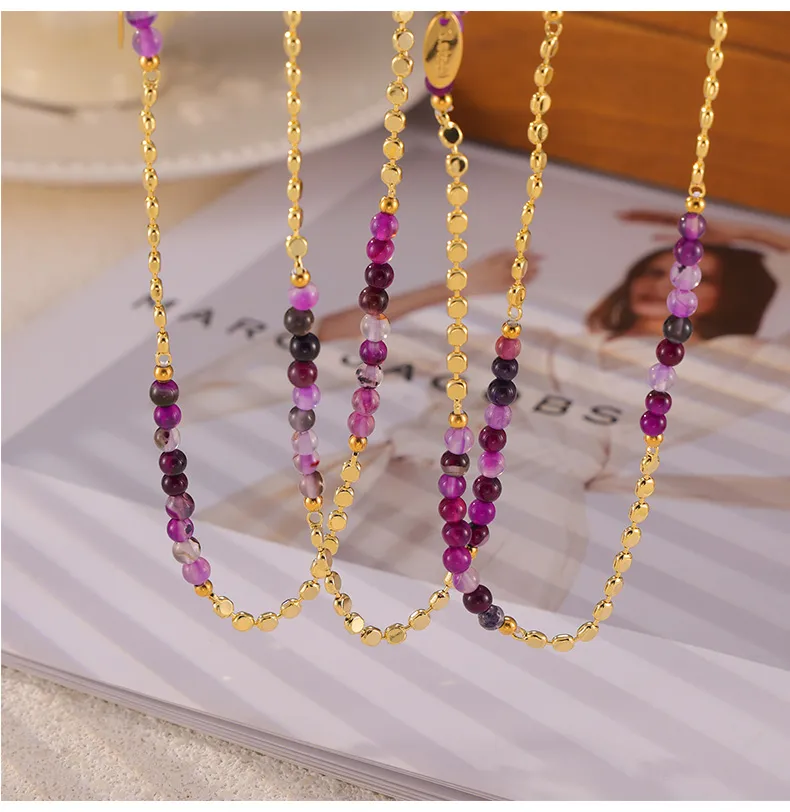 Elegant Bohemian Simple Style Round Natural Stone Agate 18K Gold Plated Necklace In Bulk display picture 2