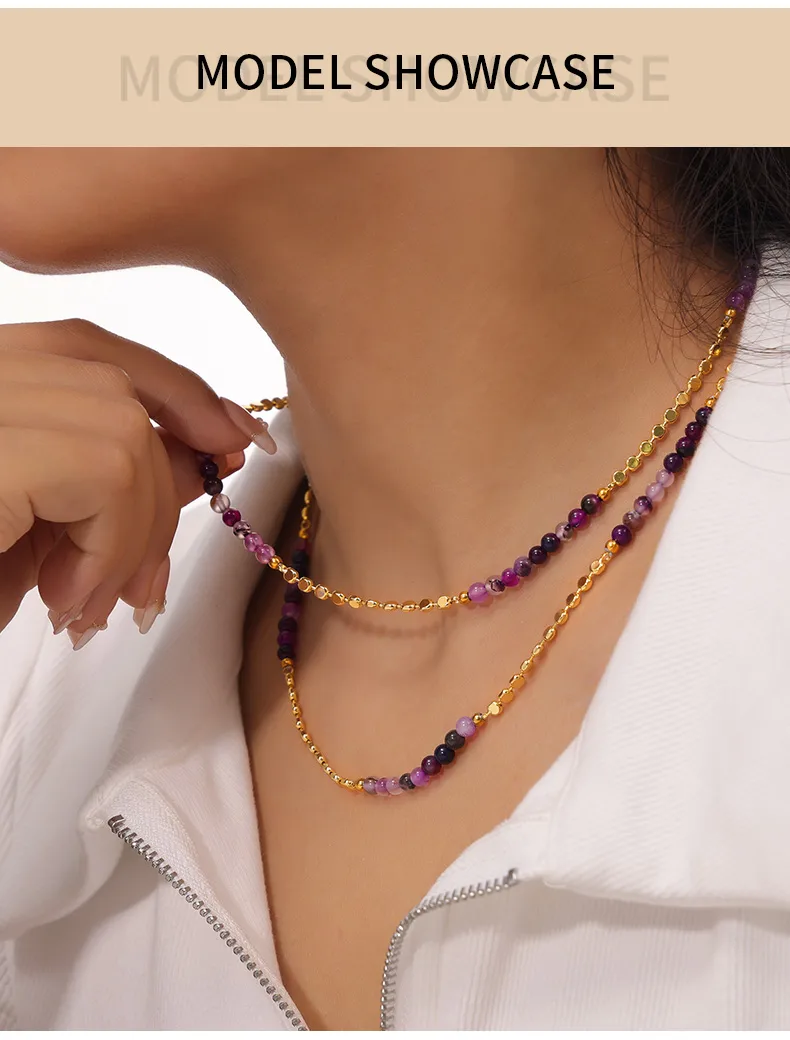 Elegant Bohemian Simple Style Round Natural Stone Agate 18K Gold Plated Necklace In Bulk display picture 3