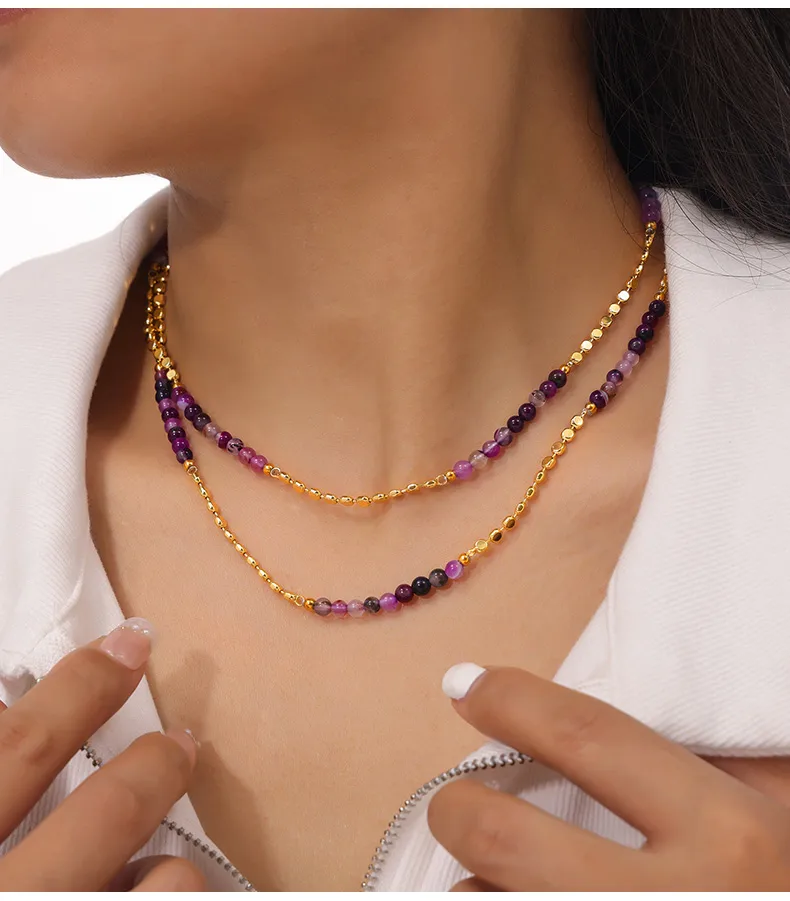 Elegant Bohemian Simple Style Round Natural Stone Agate 18K Gold Plated Necklace In Bulk display picture 4