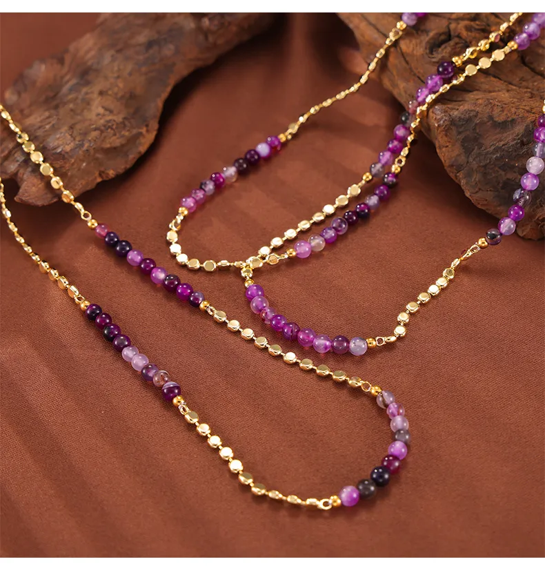 Elegant Bohemian Simple Style Round Natural Stone Agate 18K Gold Plated Necklace In Bulk display picture 5