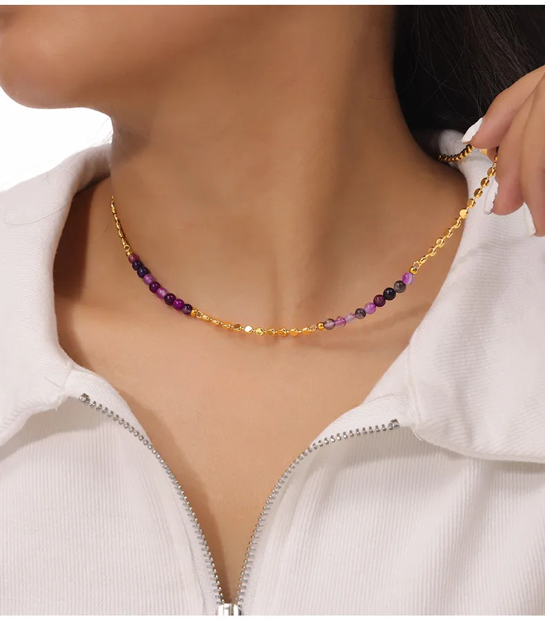 Elegant Bohemian Simple Style Round Natural Stone Agate 18K Gold Plated Necklace In Bulk display picture 1