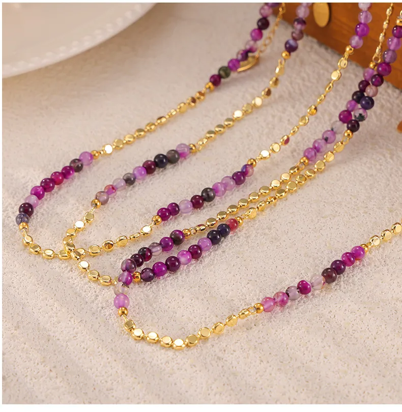 Elegant Bohemian Simple Style Round Natural Stone Agate 18K Gold Plated Necklace In Bulk display picture 6