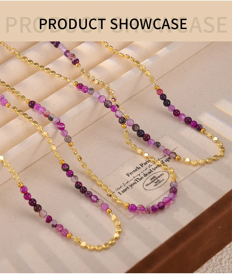 Elegant Bohemian Simple Style Round Natural Stone Agate 18K Gold Plated Necklace In Bulk display picture 7