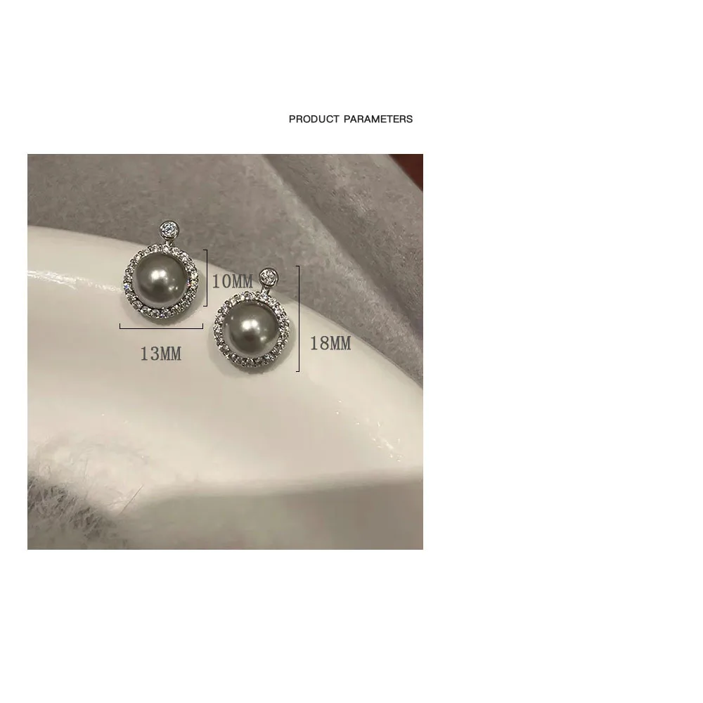 1 Pair 925 Sterling Silver Artificial Pearls Rhinestones Round Ear Studs display picture 1