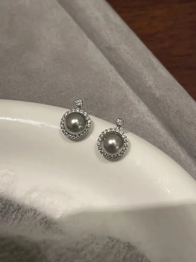 1 Pair 925 Sterling Silver Artificial Pearls Rhinestones Round Ear Studs display picture 3