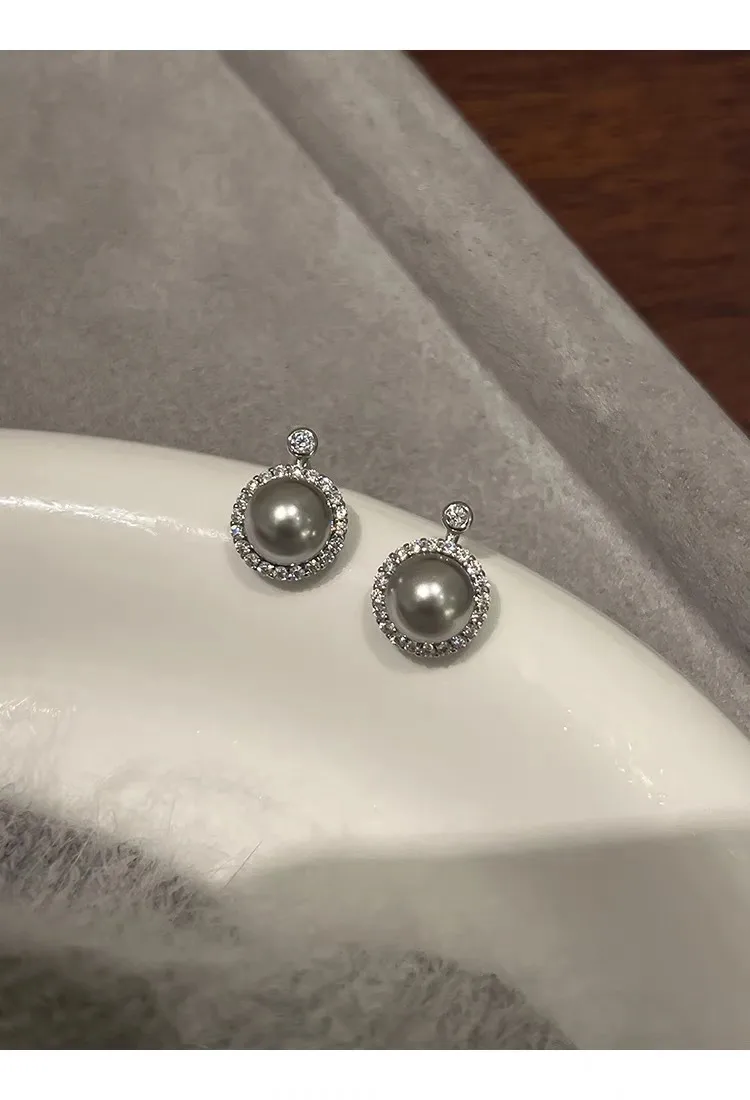 1 Pair 925 Sterling Silver Artificial Pearls Rhinestones Round Ear Studs display picture 4