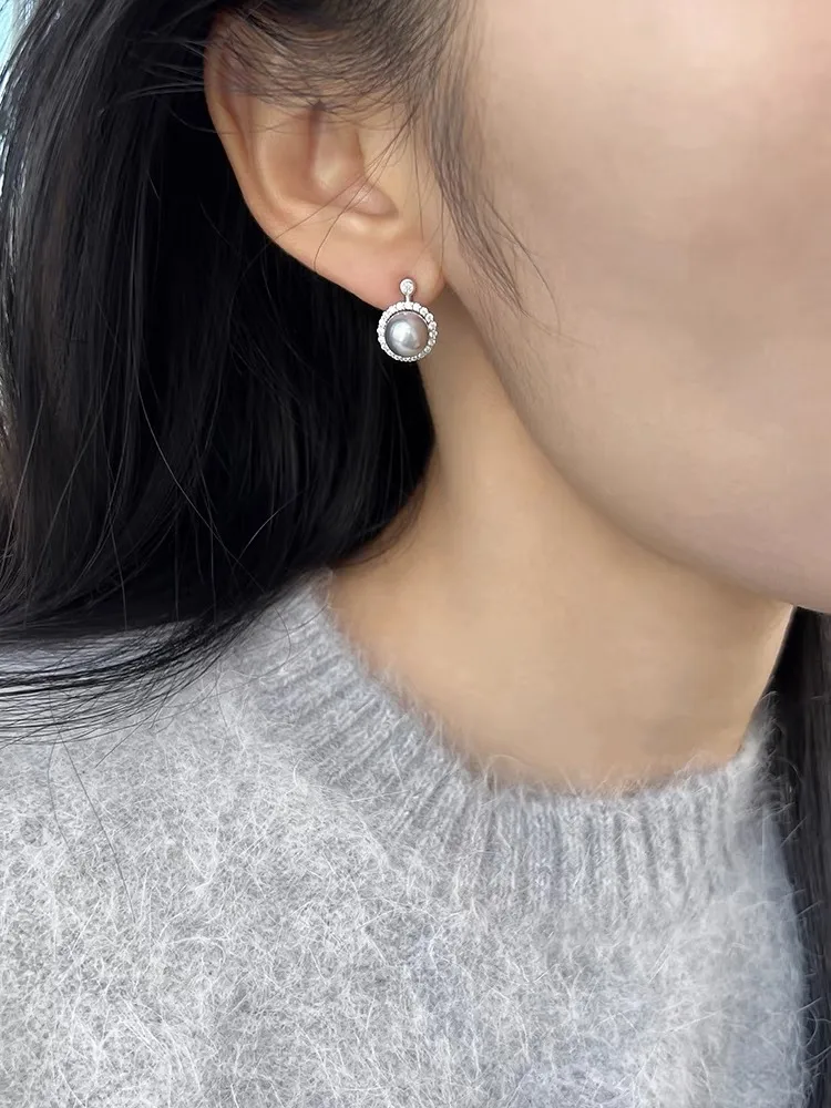 1 Pair 925 Sterling Silver Artificial Pearls Rhinestones Round Ear Studs display picture 7