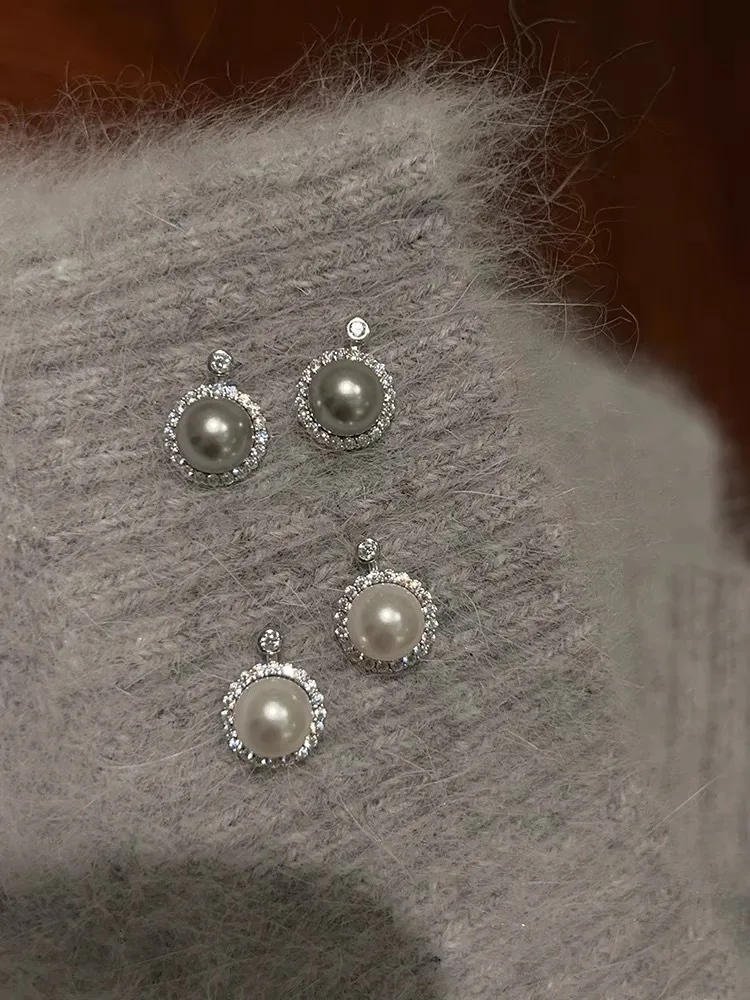 1 Pair 925 Sterling Silver Artificial Pearls Rhinestones Round Ear Studs display picture 9