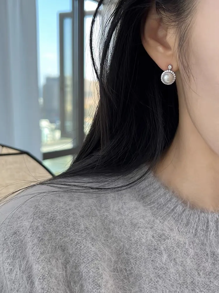 1 Pair 925 Sterling Silver Artificial Pearls Rhinestones Round Ear Studs display picture 5