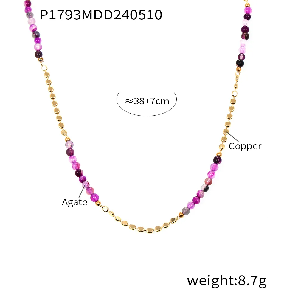 Elegant Bohemian Simple Style Round Natural Stone Agate 18K Gold Plated Necklace In Bulk display picture 8