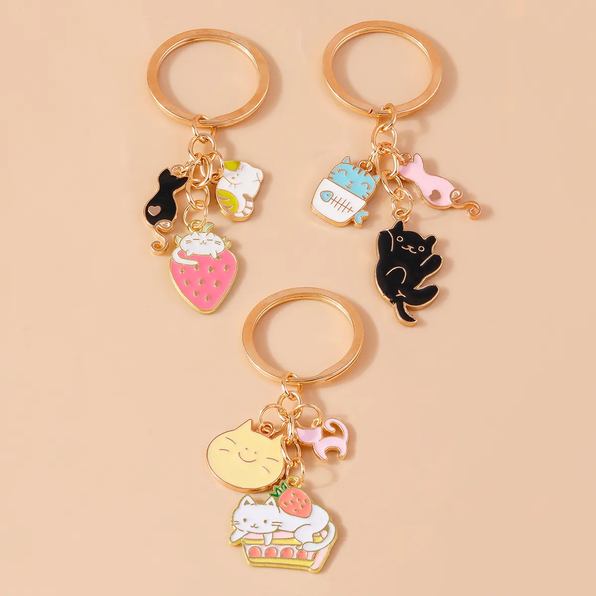 Cute Cat Alloy Keychain display picture 1