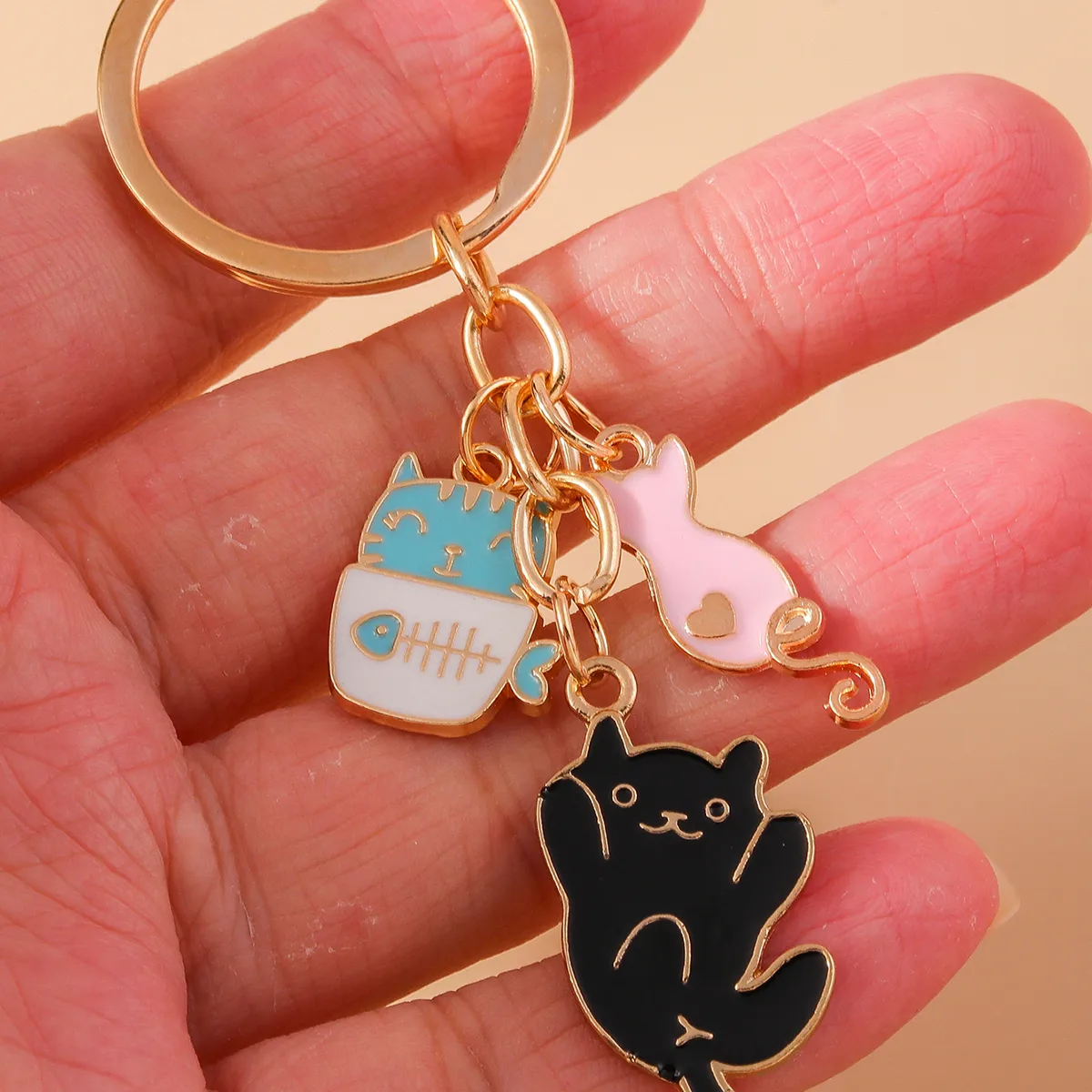 Cute Cat Alloy Keychain display picture 3