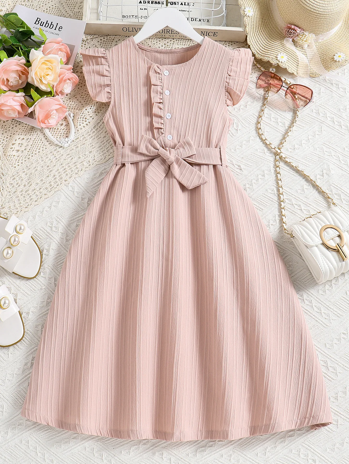 Casual Elegant Solid Color Polyester Girls Dresses display picture 1