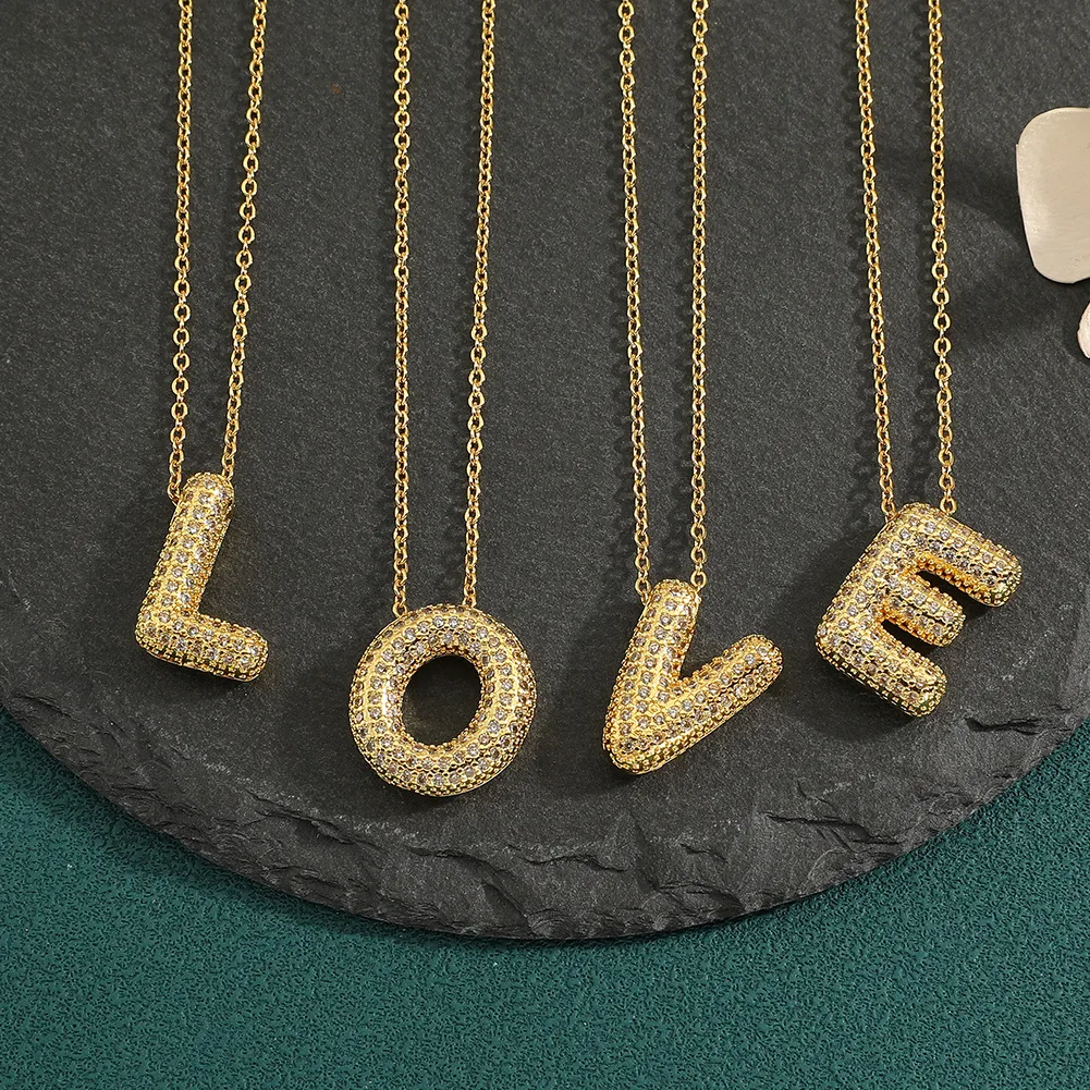 Wholesale Casual Simple Style Letter Copper Plating Inlay Zircon Pendant Necklace display picture 2