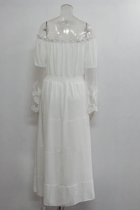 Women's Regular Dress Fashion Boat Neck Patchwork Lace Long Sleeve Solid Color Maxi Long Dress Daily display picture 9