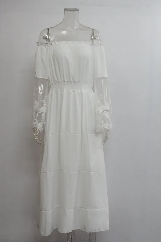 Women's Regular Dress Fashion Boat Neck Patchwork Lace Long Sleeve Solid Color Maxi Long Dress Daily display picture 10