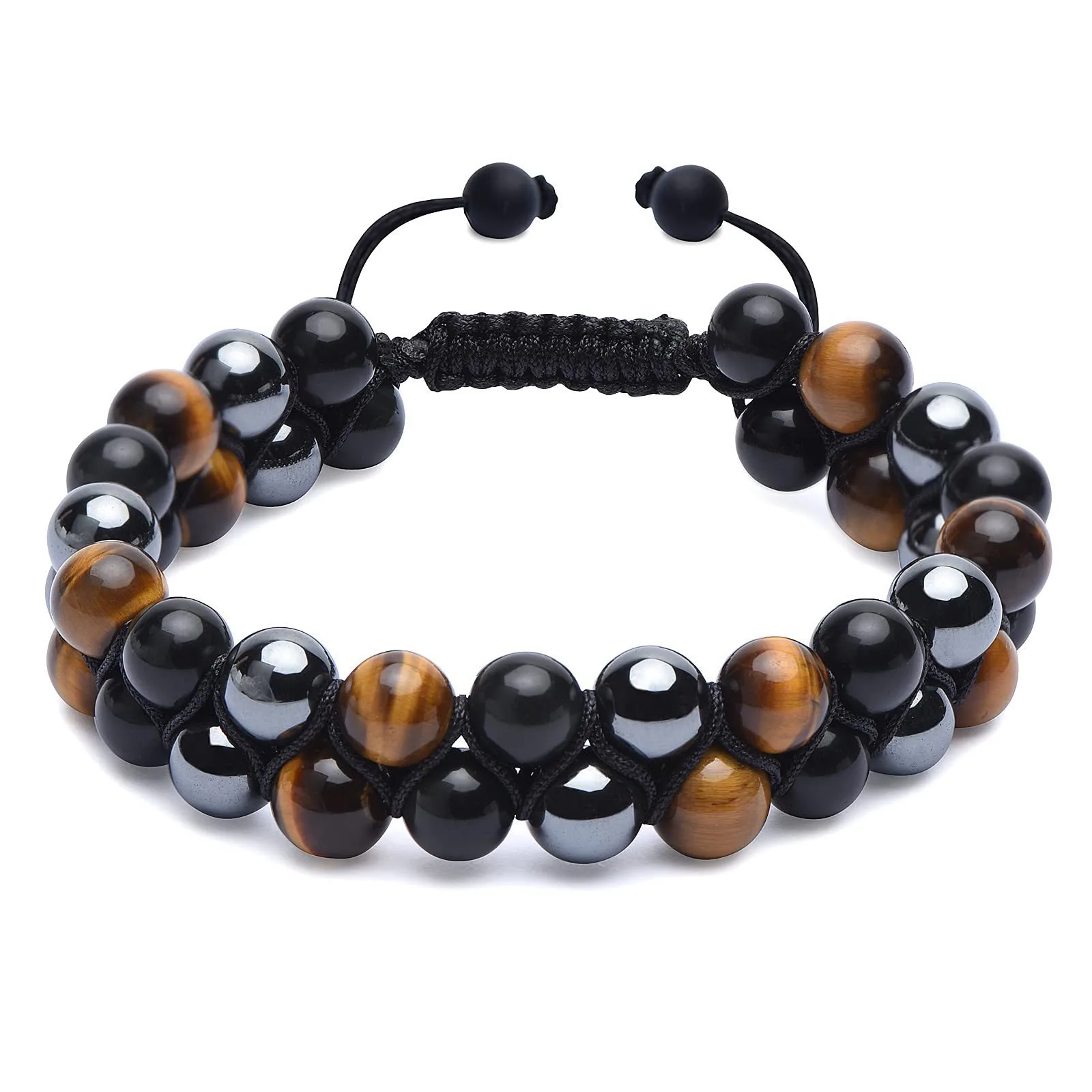 Europe And The United States  Hot Sale Natural Tiger Eye Agate Stone Bracelet Men's Woven Adjustable Black Magnet Hematite Bracelet display picture 3