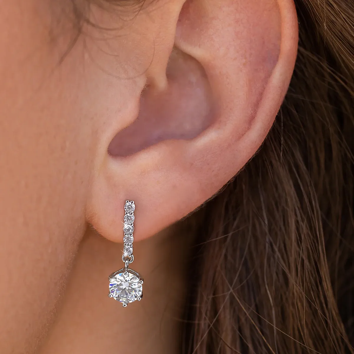 1 Pair Elegant Streetwear Geometric GRA Certificate Sterling Silver Moissanite White Gold Plated Drop Earrings display picture 1