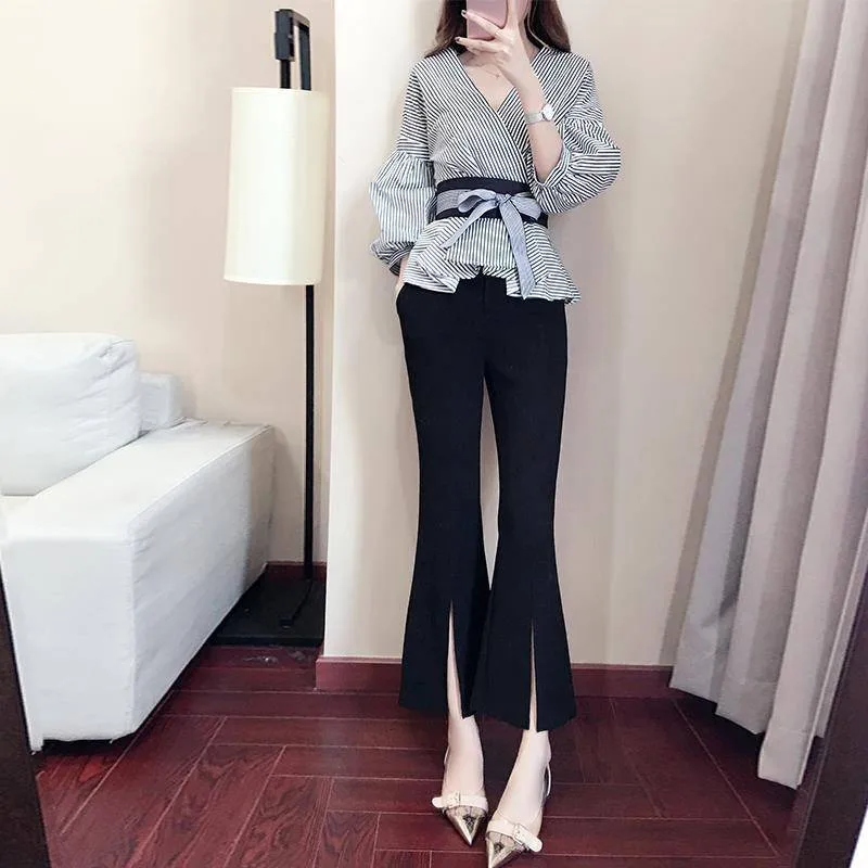 Daily Women's Simple Style Bow Knot Polyester Rib Fabrics Pants Sets Pants Sets display picture 3