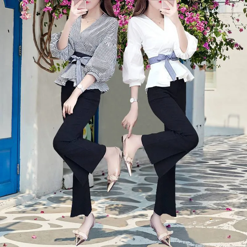 Daily Women's Simple Style Bow Knot Polyester Rib Fabrics Pants Sets Pants Sets display picture 1