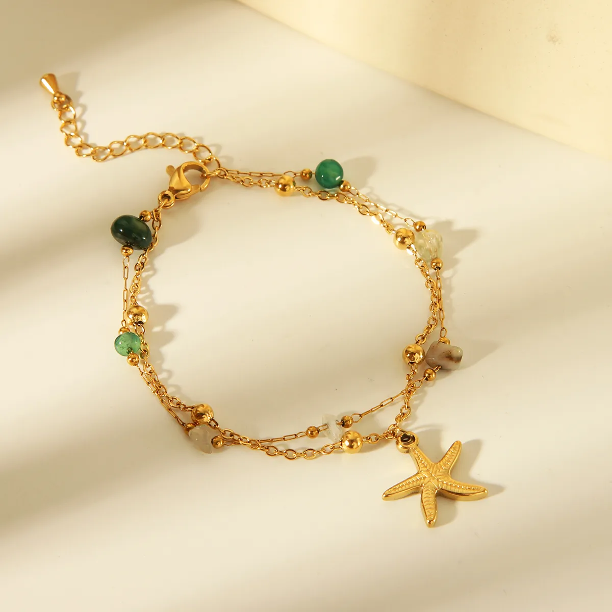 Beach Simple Style Commute Starfish Shell Fish Tail 304 Stainless Steel 18K Gold Plated Acrylic Natural Stone Bracelets In Bulk display picture 1