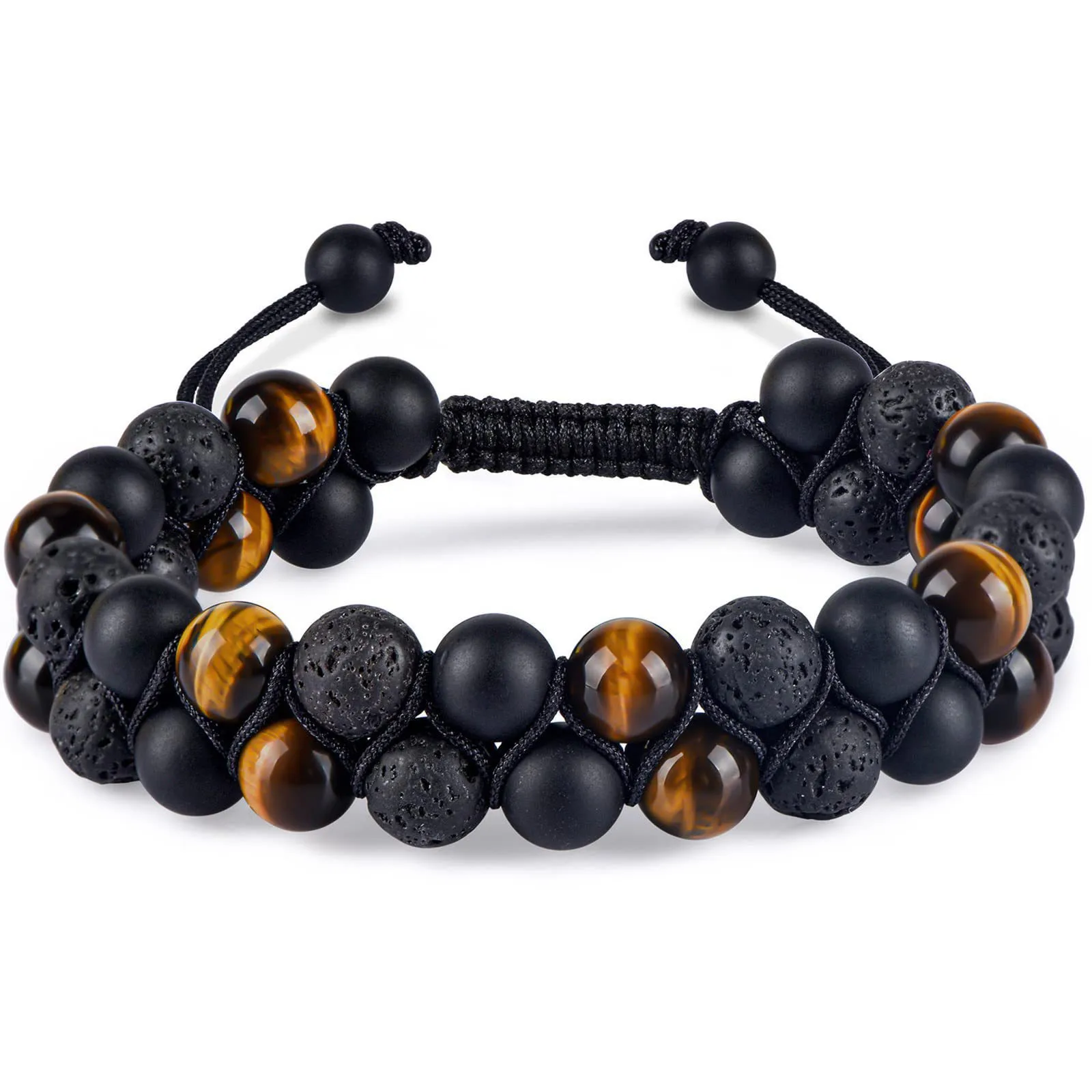 Europe And The United States  Hot Sale Natural Tiger Eye Agate Stone Bracelet Men's Woven Adjustable Black Magnet Hematite Bracelet display picture 5