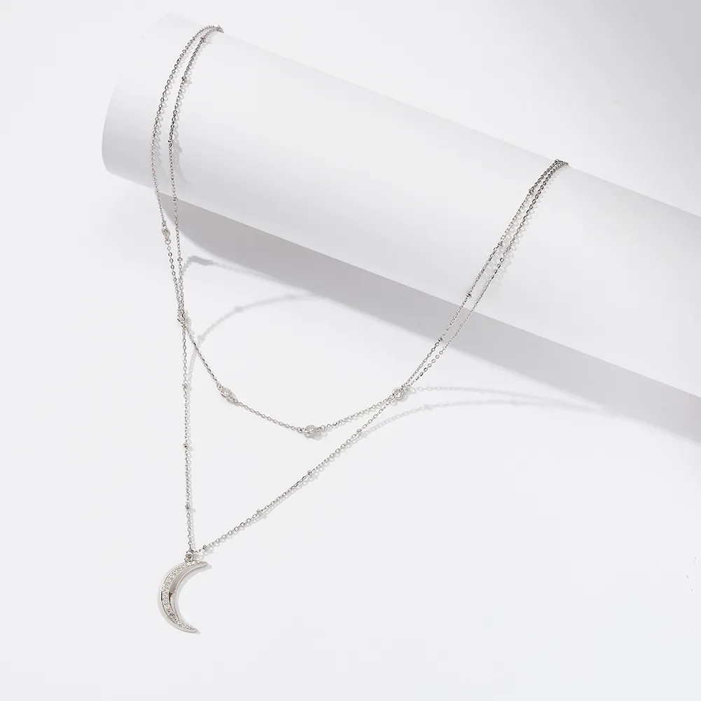 925 Sterling Silver Plated Polishing Plating Moon Double Layer Necklaces display picture 3