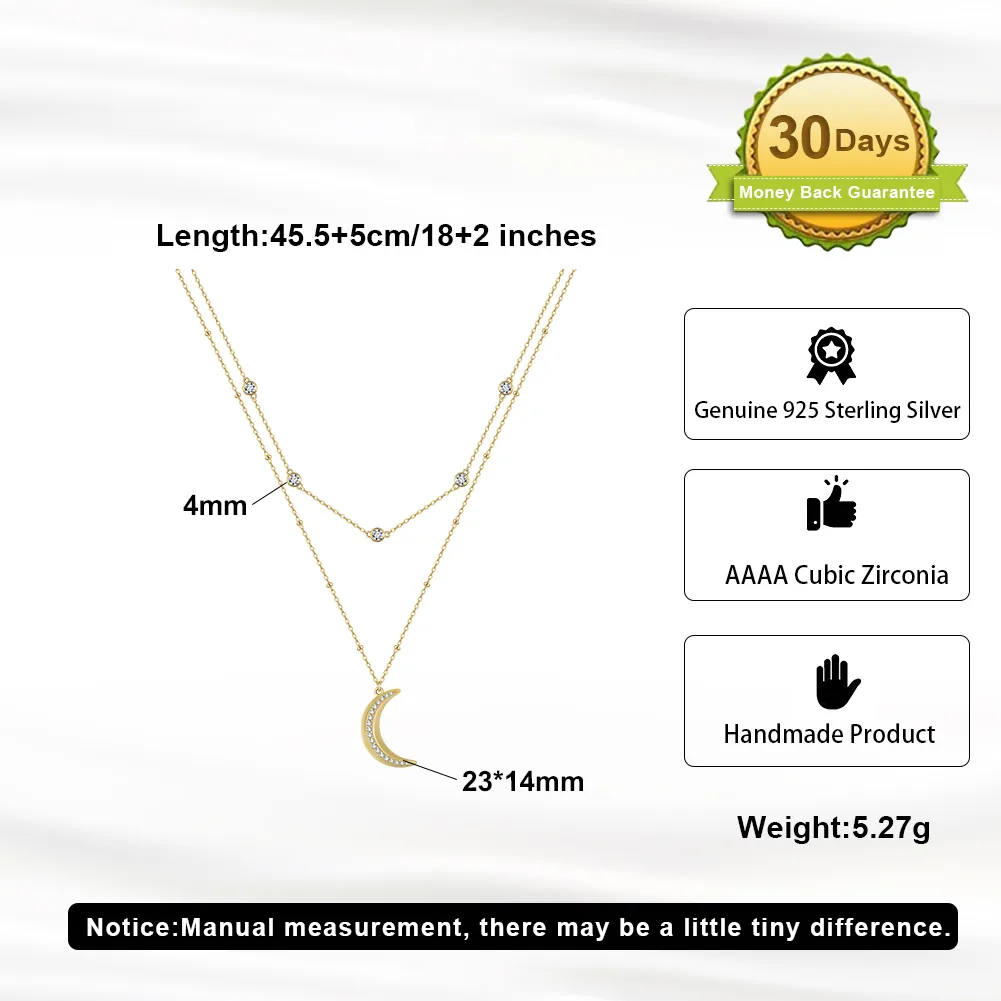 925 Sterling Silver Plated Polishing Plating Moon Double Layer Necklaces display picture 7