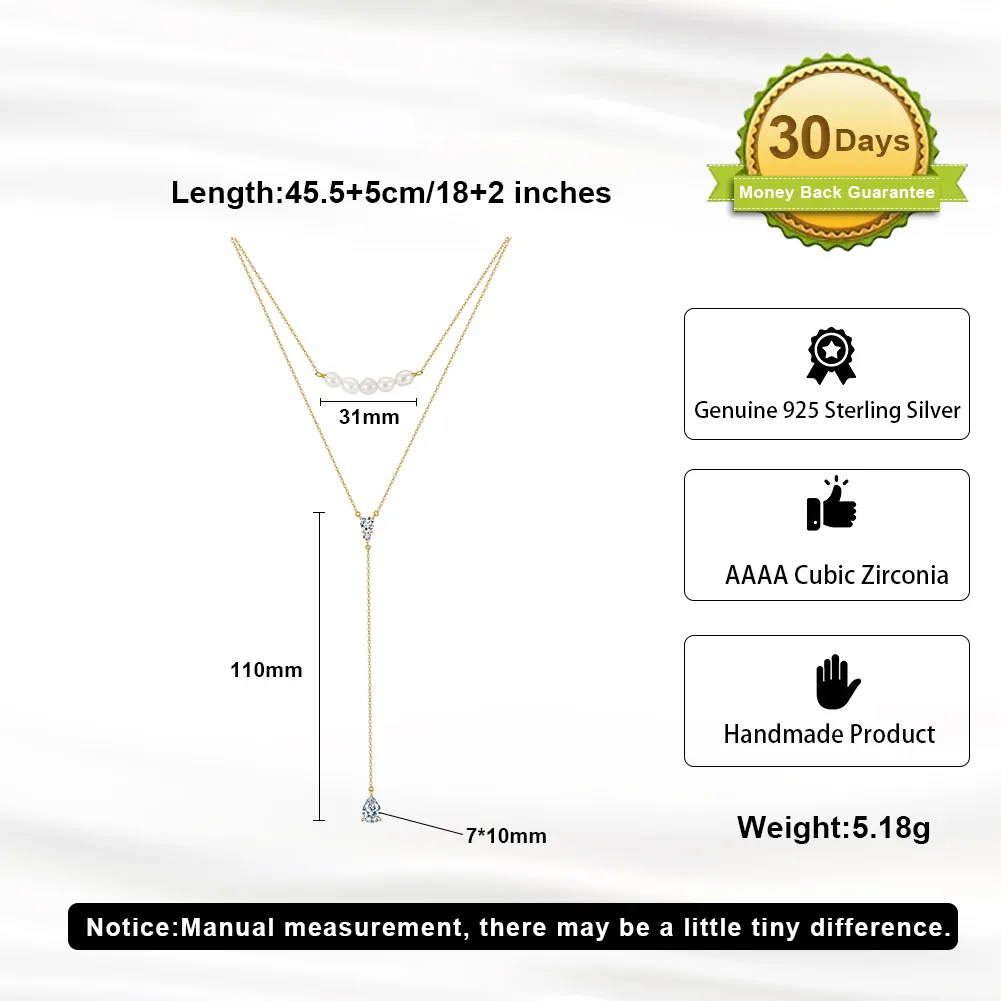 925 Sterling Silver Plated Freshwater Pearl Zircon Polishing Plating Inlay V Shape Geometric Double Layer Necklaces display picture 7