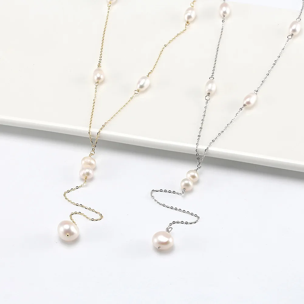 Sterling Silver 14K Gold Plated White Gold Plated Beach Sweet Simple Style Plating Solid Color Long Necklace display picture 3