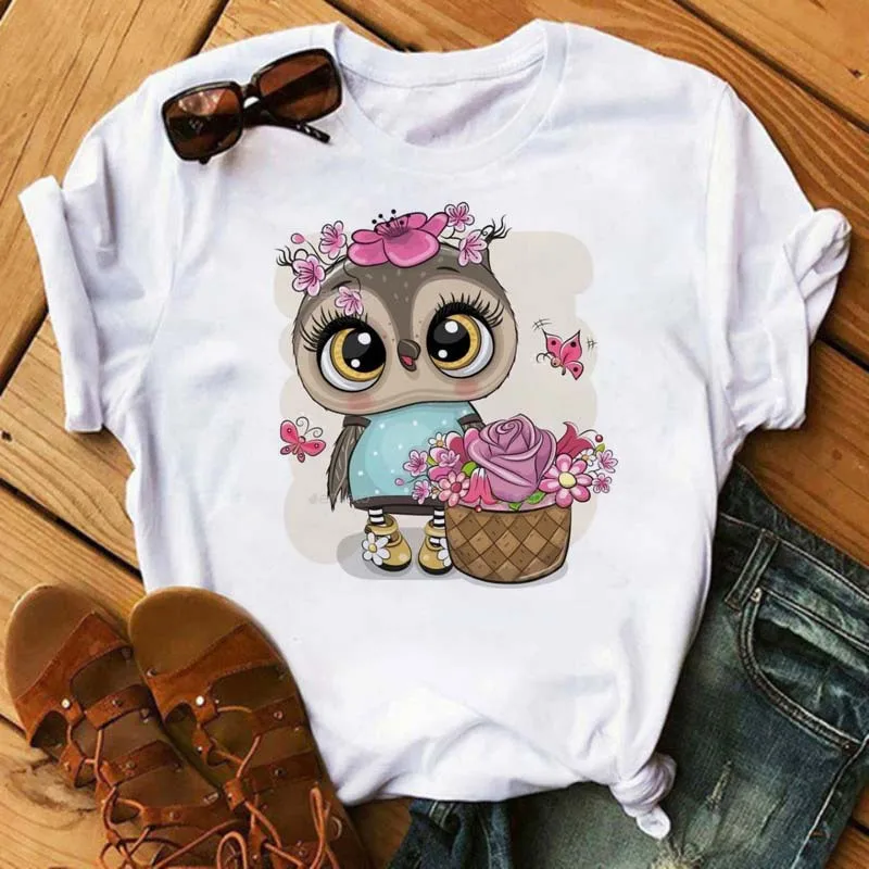 Women's T-shirt Short Sleeve T-Shirts Simple Style Classic Style Printing Owl display picture 6