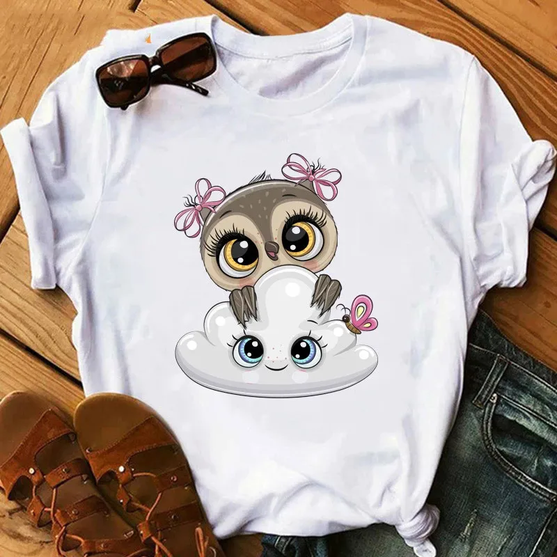 Women's T-shirt Short Sleeve T-Shirts Simple Style Classic Style Printing Owl display picture 5