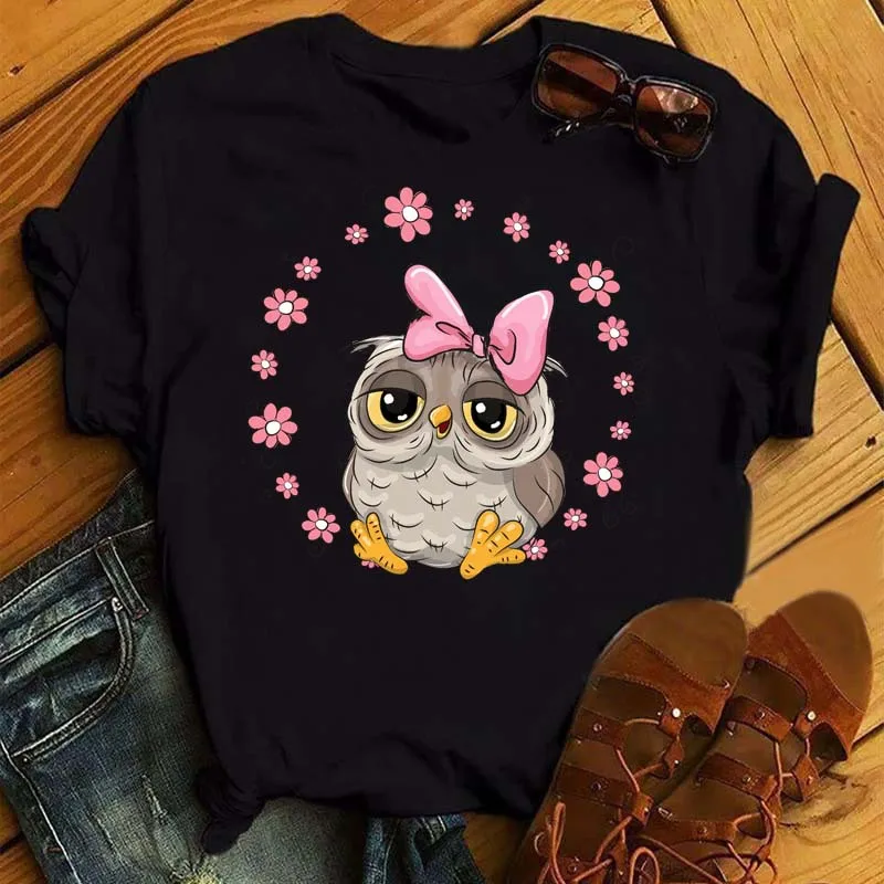 Women's T-shirt Short Sleeve T-Shirts Simple Style Classic Style Printing Owl display picture 3