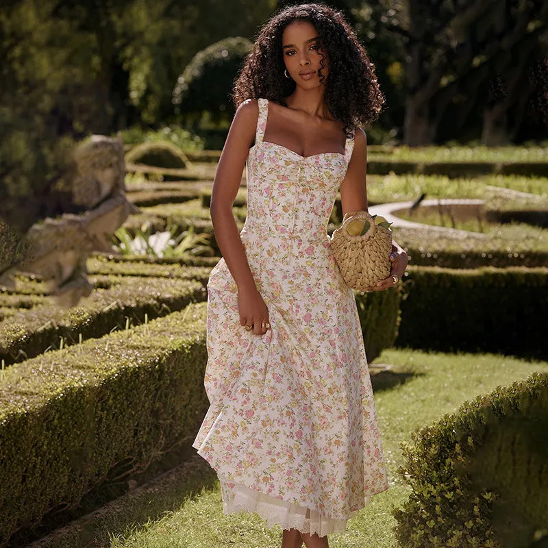 Women's Strap Dress Vacation Strap Printing Sleeveless Ditsy Floral Maxi Long Dress Holiday Beach display picture 1