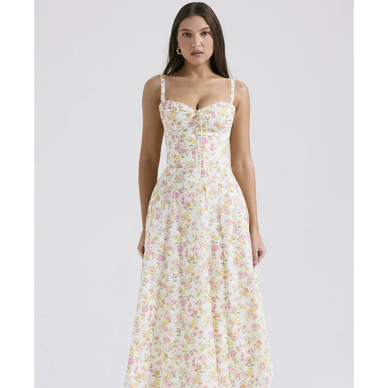 Women's Strap Dress Vacation Strap Printing Sleeveless Ditsy Floral Maxi Long Dress Holiday Beach display picture 11