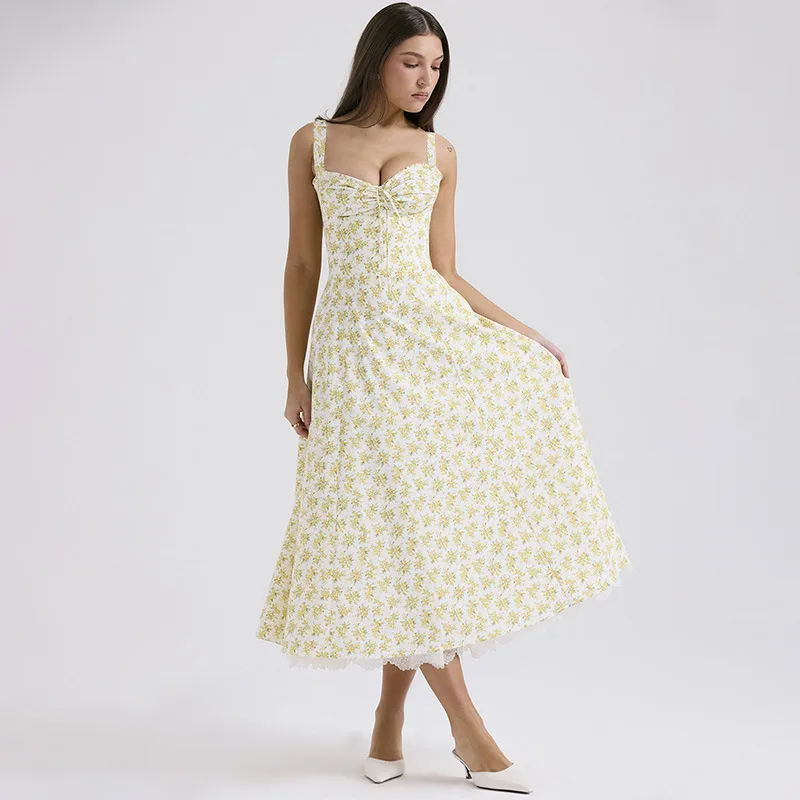 Women's Strap Dress Vacation Strap Printing Sleeveless Ditsy Floral Maxi Long Dress Holiday Beach display picture 13