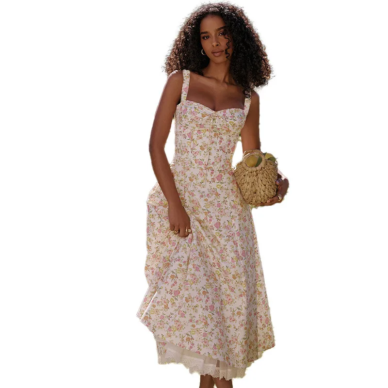 Women's Strap Dress Vacation Strap Printing Sleeveless Ditsy Floral Maxi Long Dress Holiday Beach display picture 14