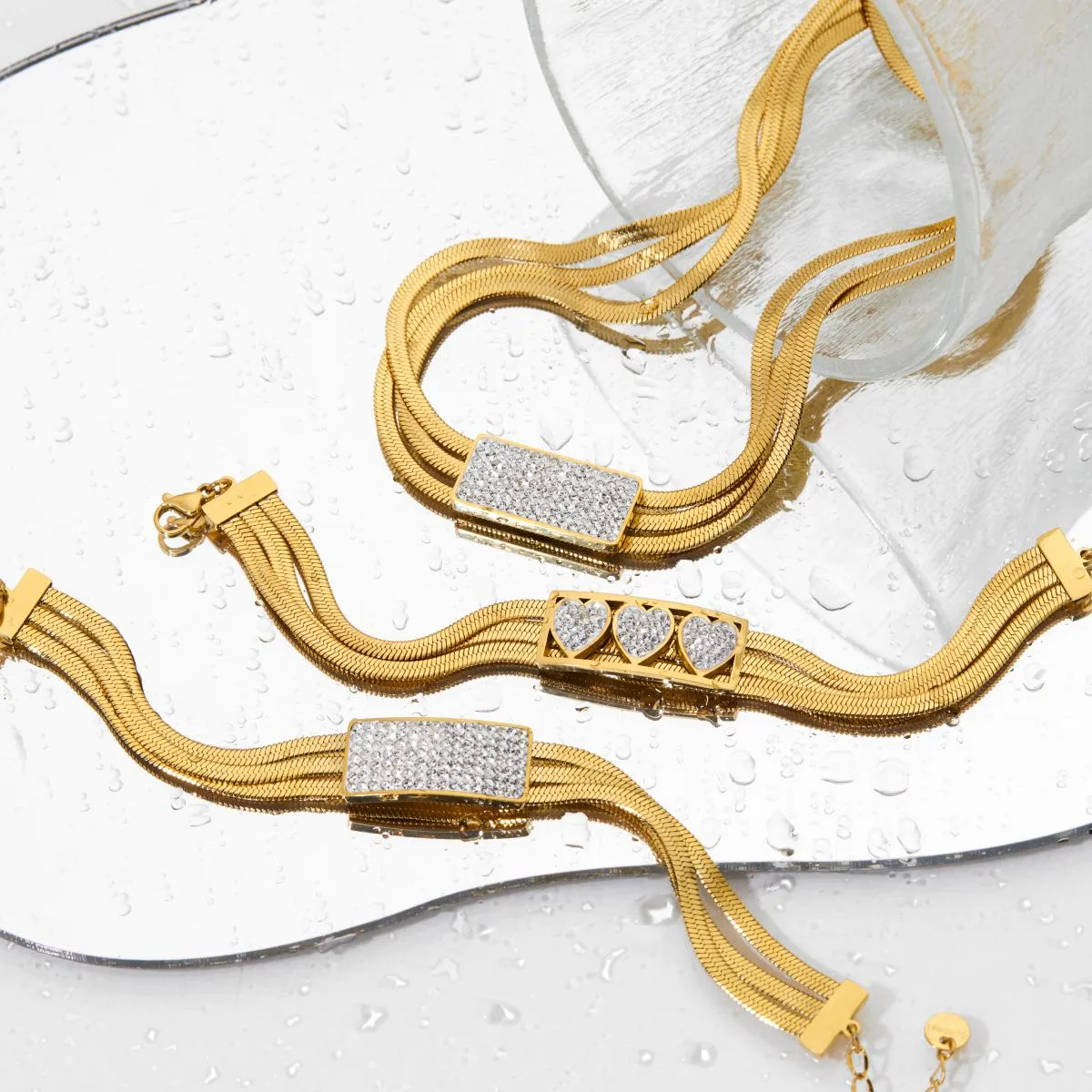 304 Stainless Steel White Gold Plated Gold Plated Casual Modern Style Inlay Solid Color Rhinestones Bracelets Necklace display picture 4