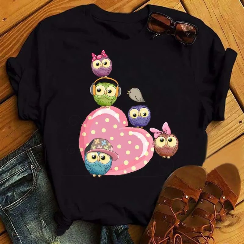 Women's T-shirt Short Sleeve T-Shirts Simple Style Classic Style Printing Owl display picture 4