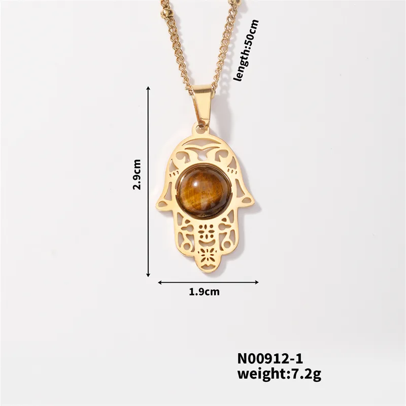 304 Stainless Steel K Gold Plated Rhodium Plated Elegant Streetwear Inlay Palm Natural Stone Pendant Necklace display picture 3