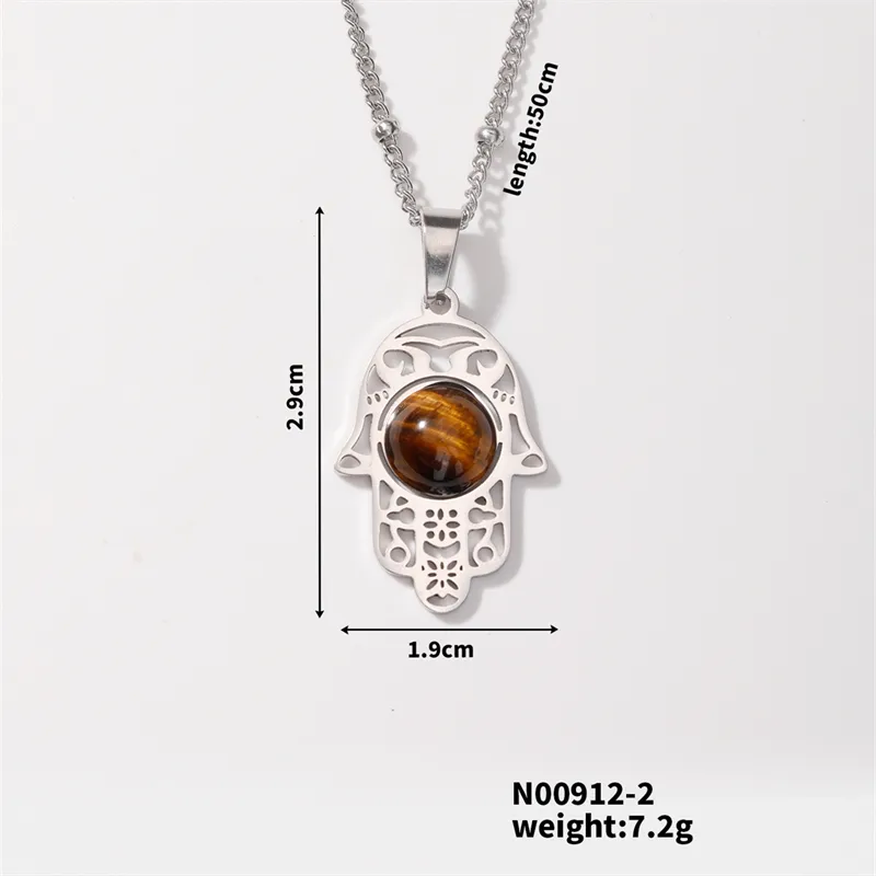 304 Stainless Steel K Gold Plated Rhodium Plated Elegant Streetwear Inlay Palm Natural Stone Pendant Necklace display picture 4