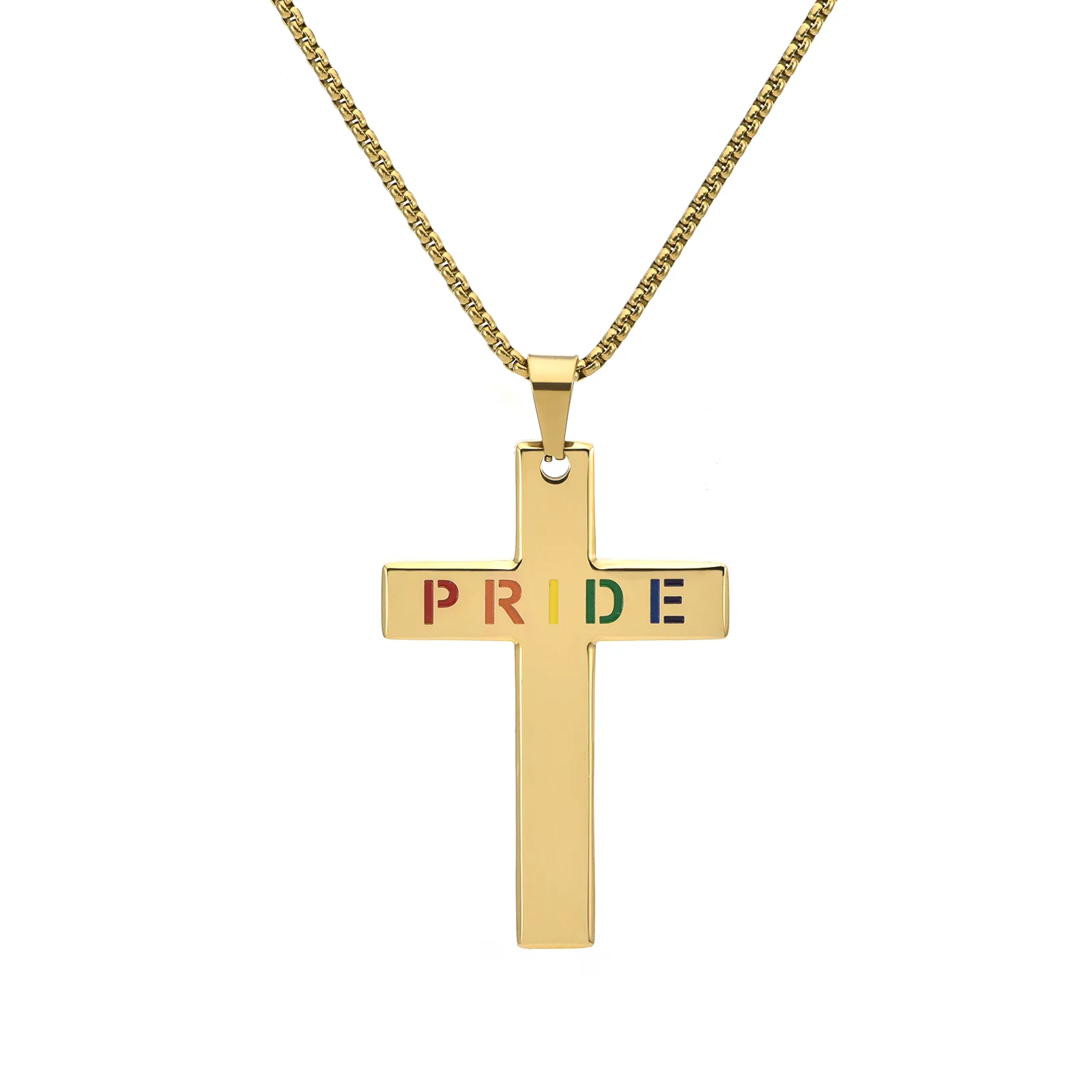 Casual Vacation Classic Style Cross Letter 304 Stainless Steel Luminous Polishing Hollow Out 18K Gold Plated Men's Pendant Necklace display picture 6