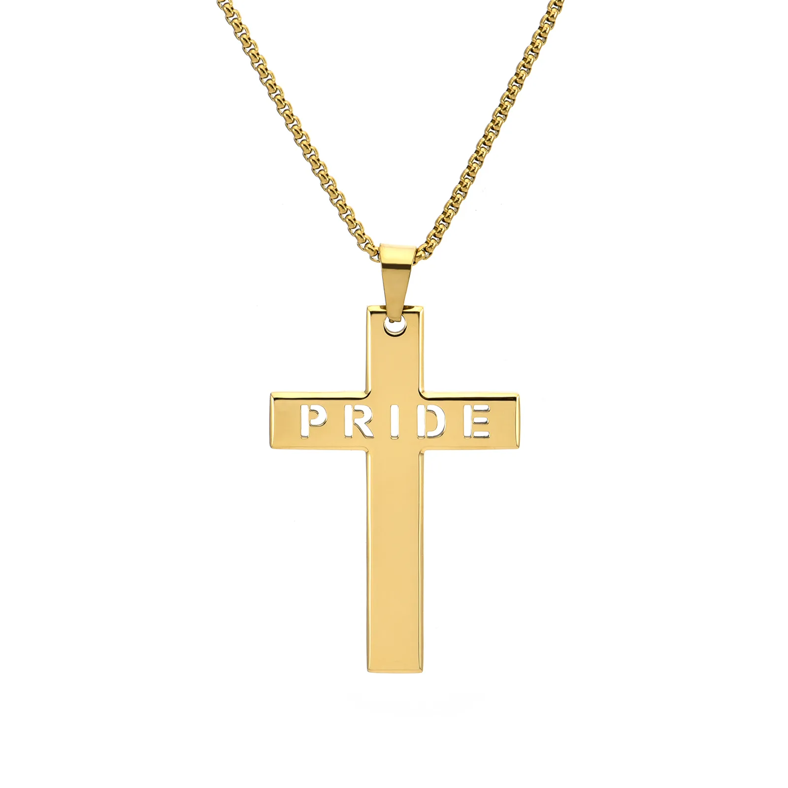 Casual Vacation Classic Style Cross Letter 304 Stainless Steel Luminous Polishing Hollow Out 18K Gold Plated Men's Pendant Necklace display picture 5