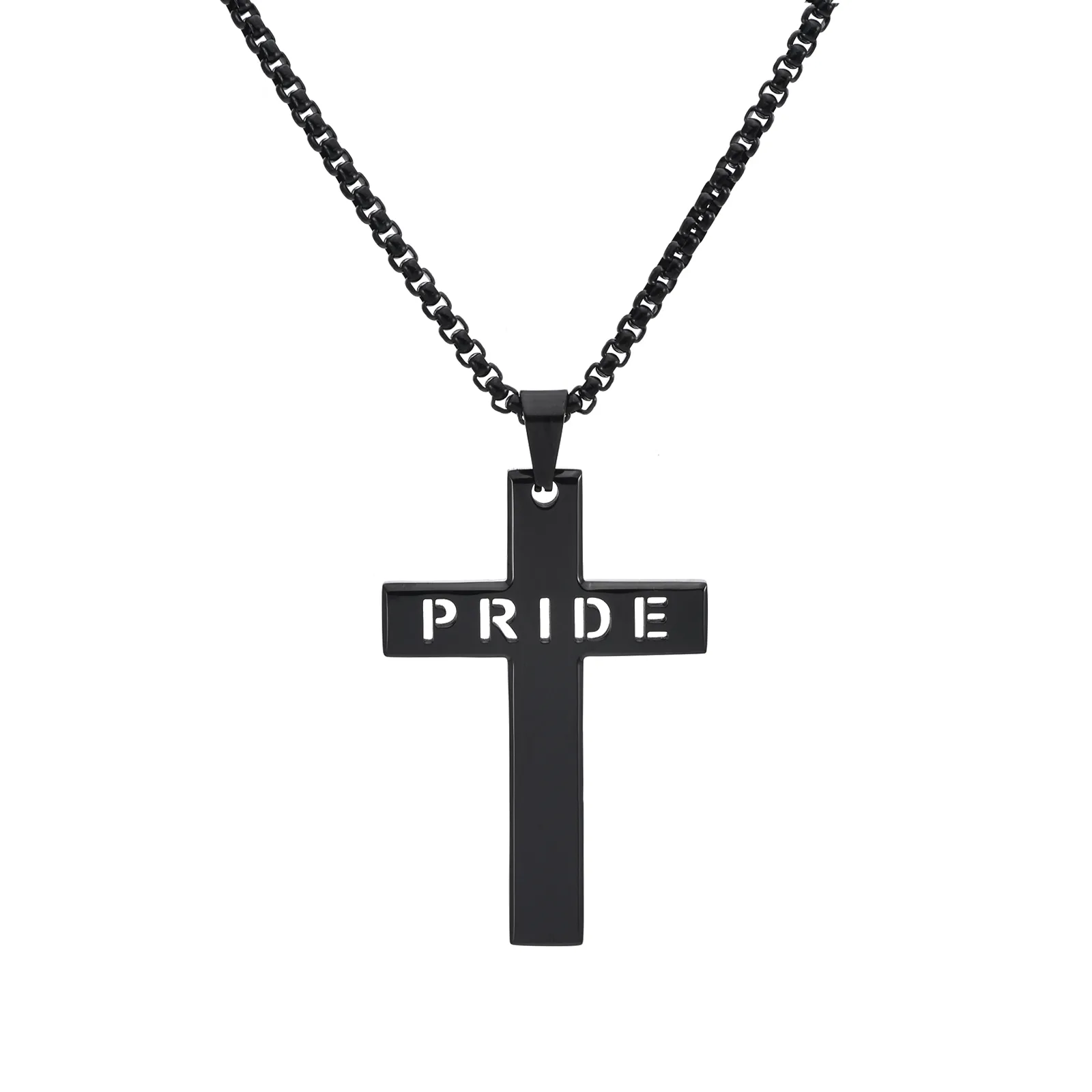 Casual Vacation Classic Style Cross Letter 304 Stainless Steel Luminous Polishing Hollow Out 18K Gold Plated Men's Pendant Necklace display picture 2