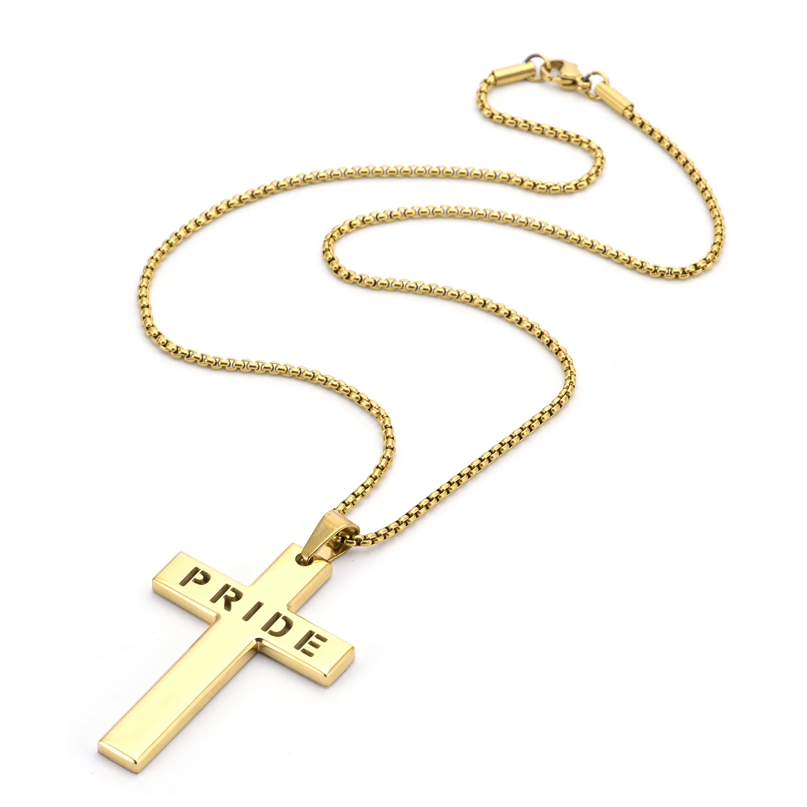 Casual Vacation Classic Style Cross Letter 304 Stainless Steel Luminous Polishing Hollow Out 18K Gold Plated Men's Pendant Necklace display picture 7