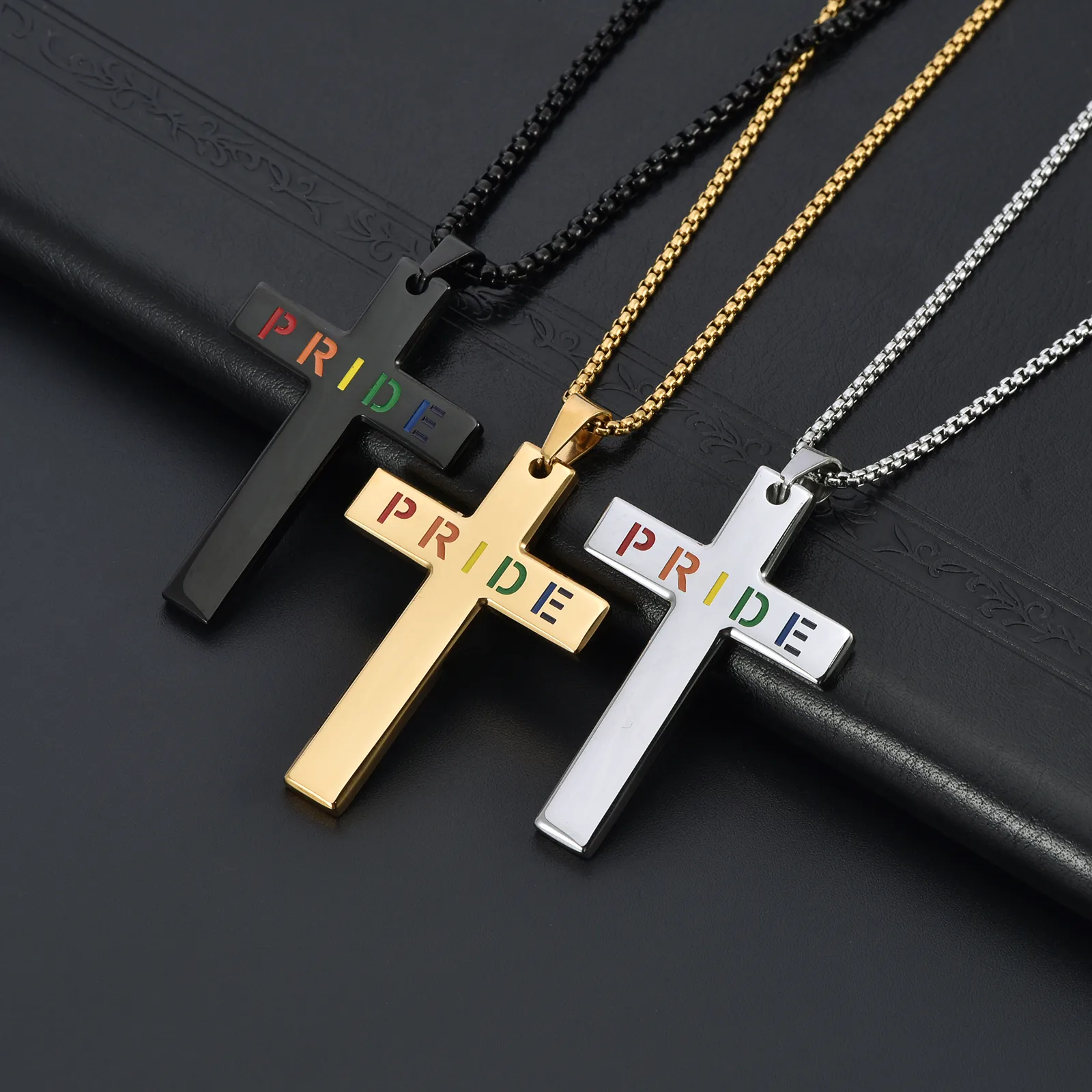 Casual Vacation Classic Style Cross Letter 304 Stainless Steel Luminous Polishing Hollow Out 18K Gold Plated Men's Pendant Necklace display picture 8