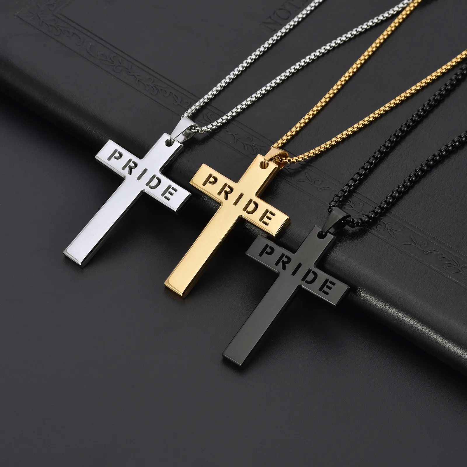 Casual Vacation Classic Style Cross Letter 304 Stainless Steel Luminous Polishing Hollow Out 18K Gold Plated Men's Pendant Necklace display picture 9