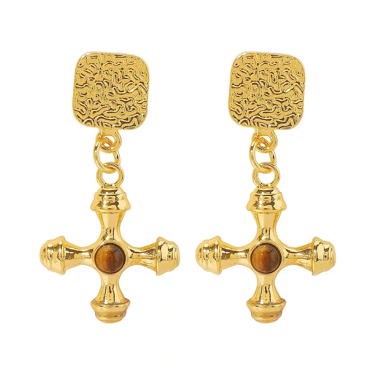 304 Stainless Steel 18K Gold Plated Casual Simple Style Polishing Plating Inlay Cross Artificial Gemstones Earrings Necklace display picture 4