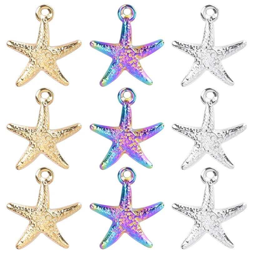 1 Piece Hole 1~1.9mm 304 Stainless Steel 18K Gold Plated Starfish Sandblasted Polished Pendant display picture 1