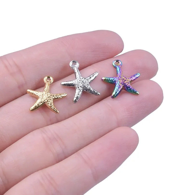 1 Piece Hole 1~1.9mm 304 Stainless Steel 18K Gold Plated Starfish Sandblasted Polished Pendant display picture 2